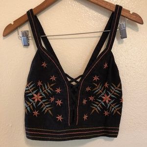 Women's American Eagle Floral Embroidered Crop Top